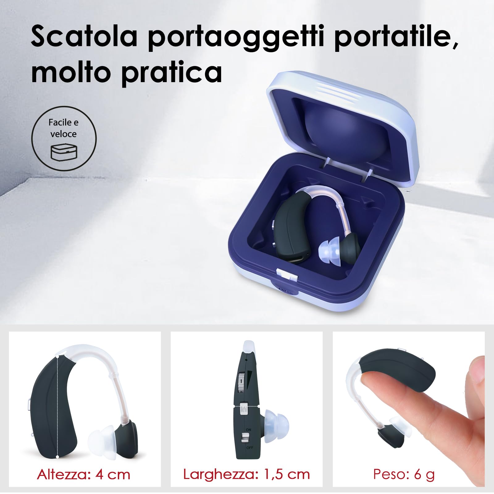 Britzgo Dispositivo Ricaricabile per Anziani, Doppia Modalità, 40 Ore di Audio Nitido e Adatto a Ogni Scenario Quotidiano (1, Blu scuro)