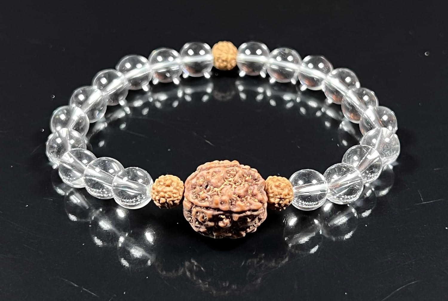 5 Mukhi Rudraksha Crystal Quartz Bracelet – Spiritual Healing 8mm