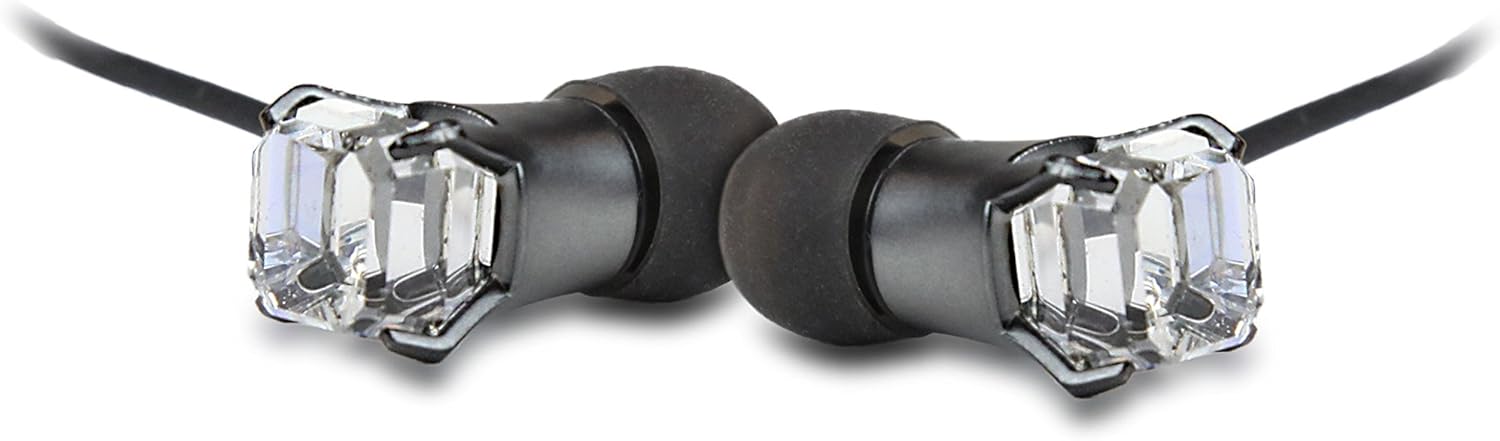 GEM Collection Titanium Earphones for Women - Metallic Black Earphones with Bling Studs, Full Range Sound, Enhanced Bass, Smaller Fit for a Woman's Ear