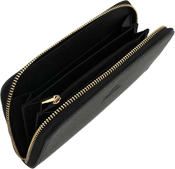 Italian Genuine Leather Wallet For Women Credit Card Organizer Zip Around - Black