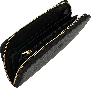 Italian Genuine Leather Wallet For Women Credit Card Organizer Zip Around - Black