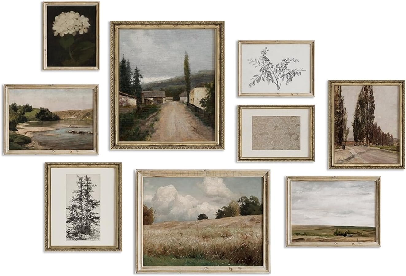 Vintage Wall Art Vintage Posters for Room Aesthetic,Farmhouse Wall Decor Rustic Botanical Wall Art,Moody Landscape Pictures Coastal Sketches Plant Dark Academia Decor for Living Room Bedroom Bathroomg