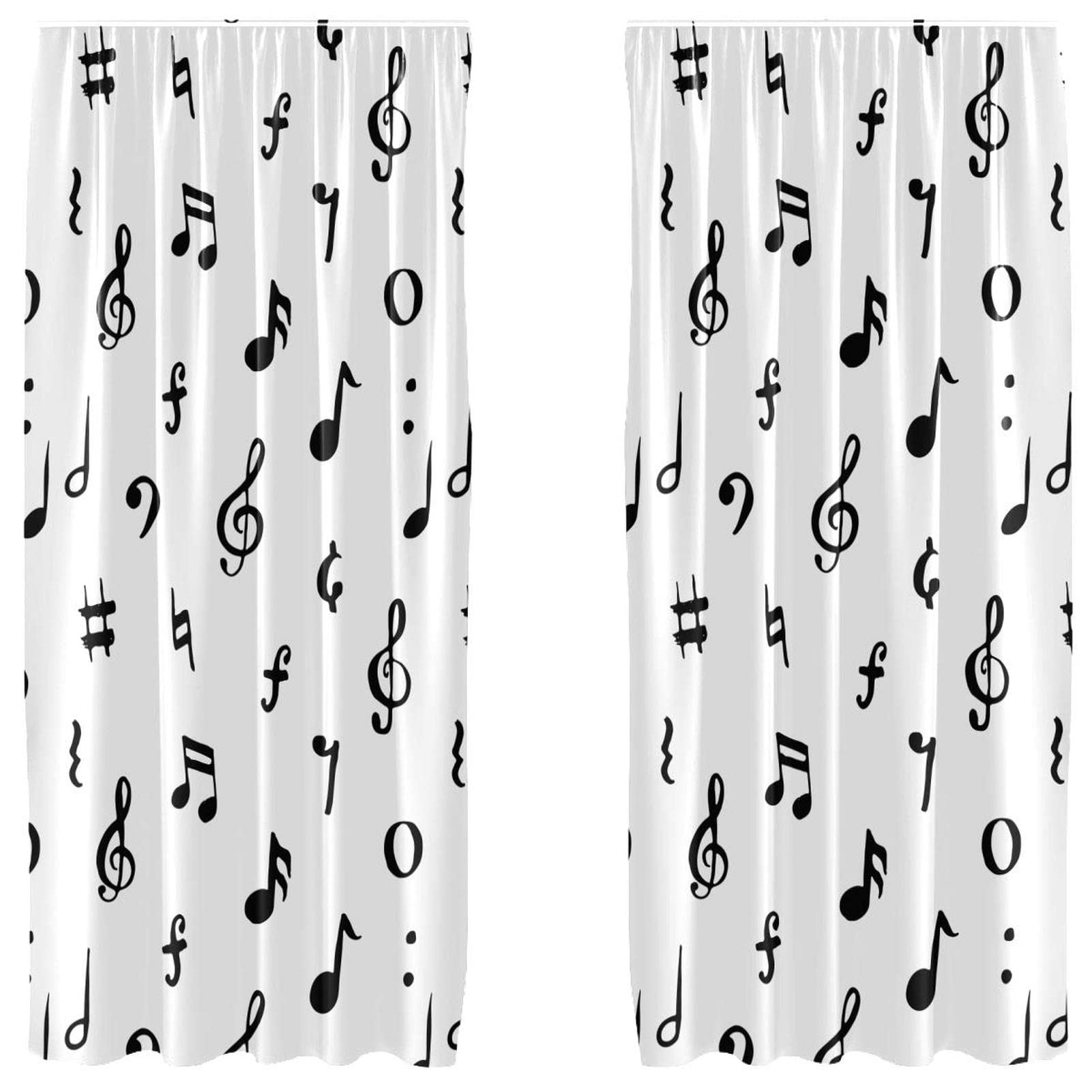 Rideaux note de musique noire et blanche pour salon et chambre 140x213cm
