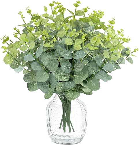 Tallos artificiales de eucalipto, ramas realistas de follaje de otoño, ramas con hojas para jarrón, centro de mesa, decoración de boda de primavera,