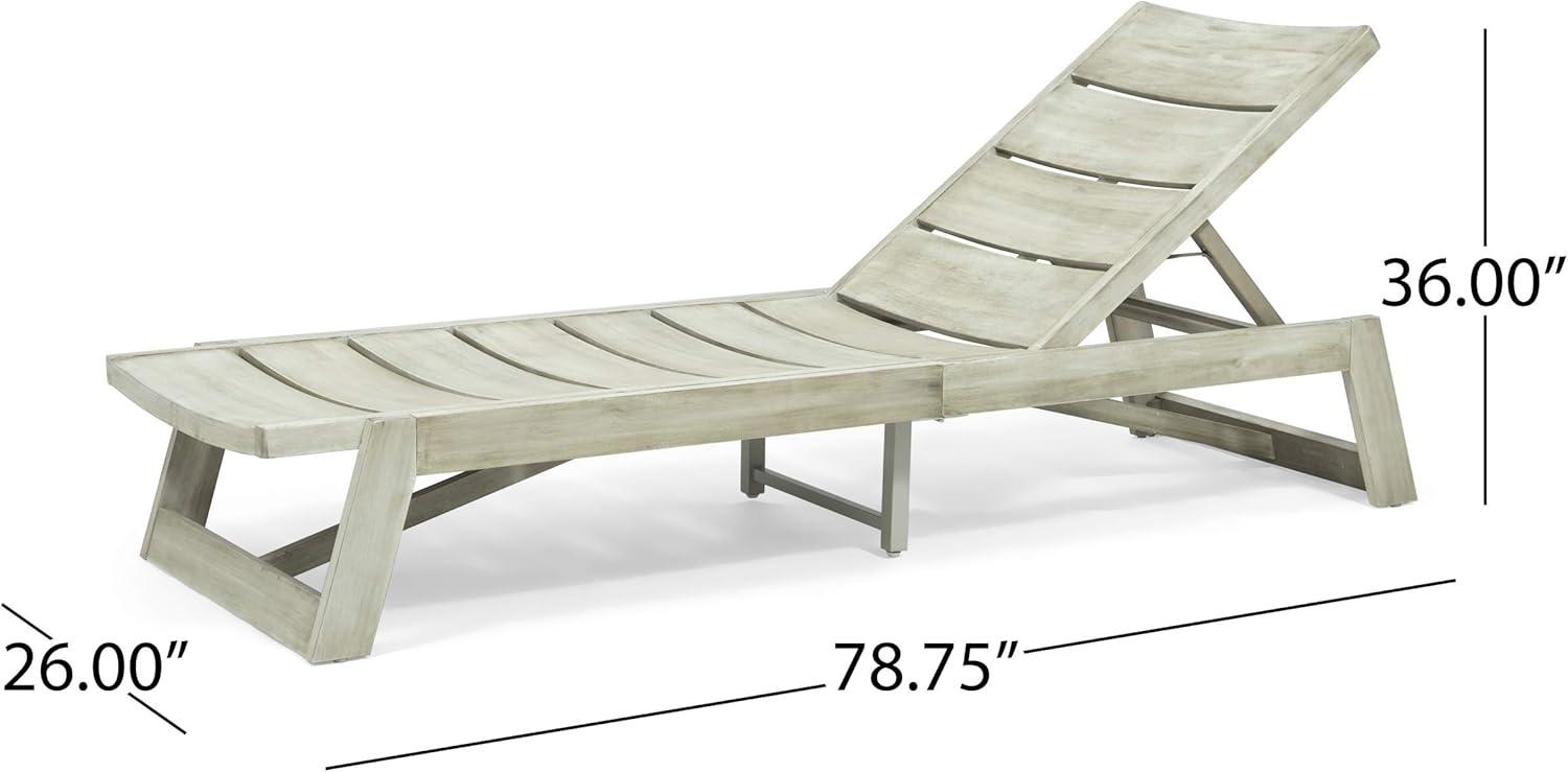 Great Deal Furniture Lillian Outdoor Wood and Iron Chaise Lounge, Light Gray and Gray, (309811)