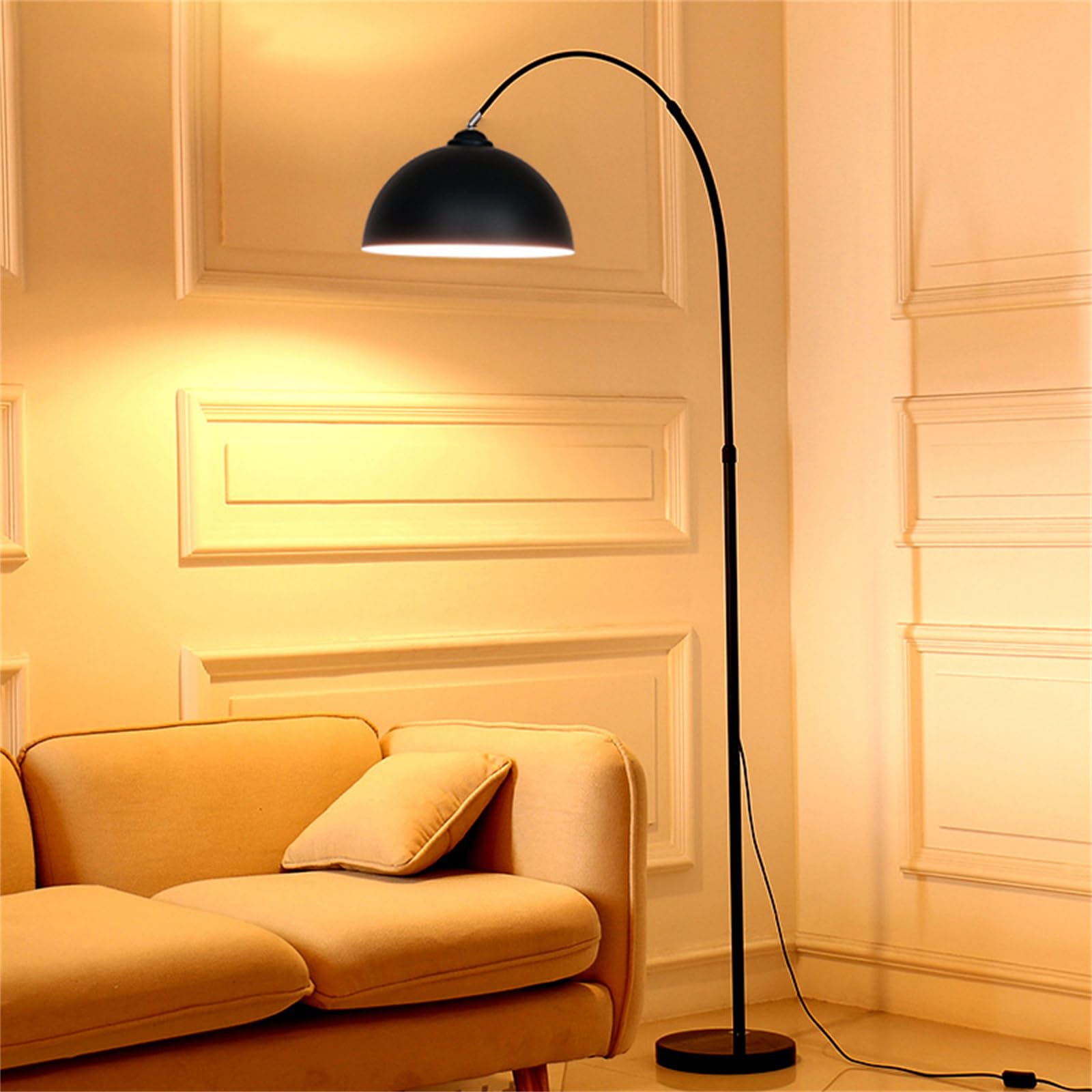 Modern Arc Floor Lamp for Living Room, 67Inch Large Dome Arch Dimmable Standing Light, Industrial Tall Arched Reading Lamps Hanging Metal Shade for Bedroom, Office, Over Couch