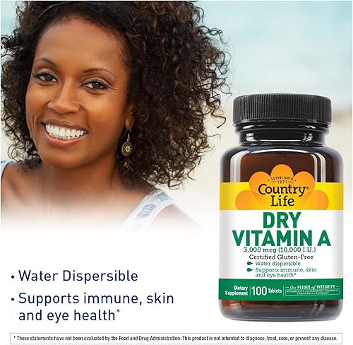 Miniatura 6 de Country Life, Vitamina seca A 10,000 UI, tabletas, 100 unidades