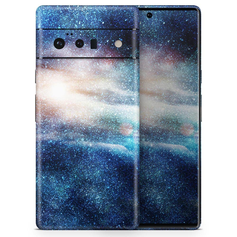 Design Skinz Blue & Gold Glowing Star-Wave Skin Decal Vinyl Full-Body Wrap Kit Compatible with Google Pixel 6