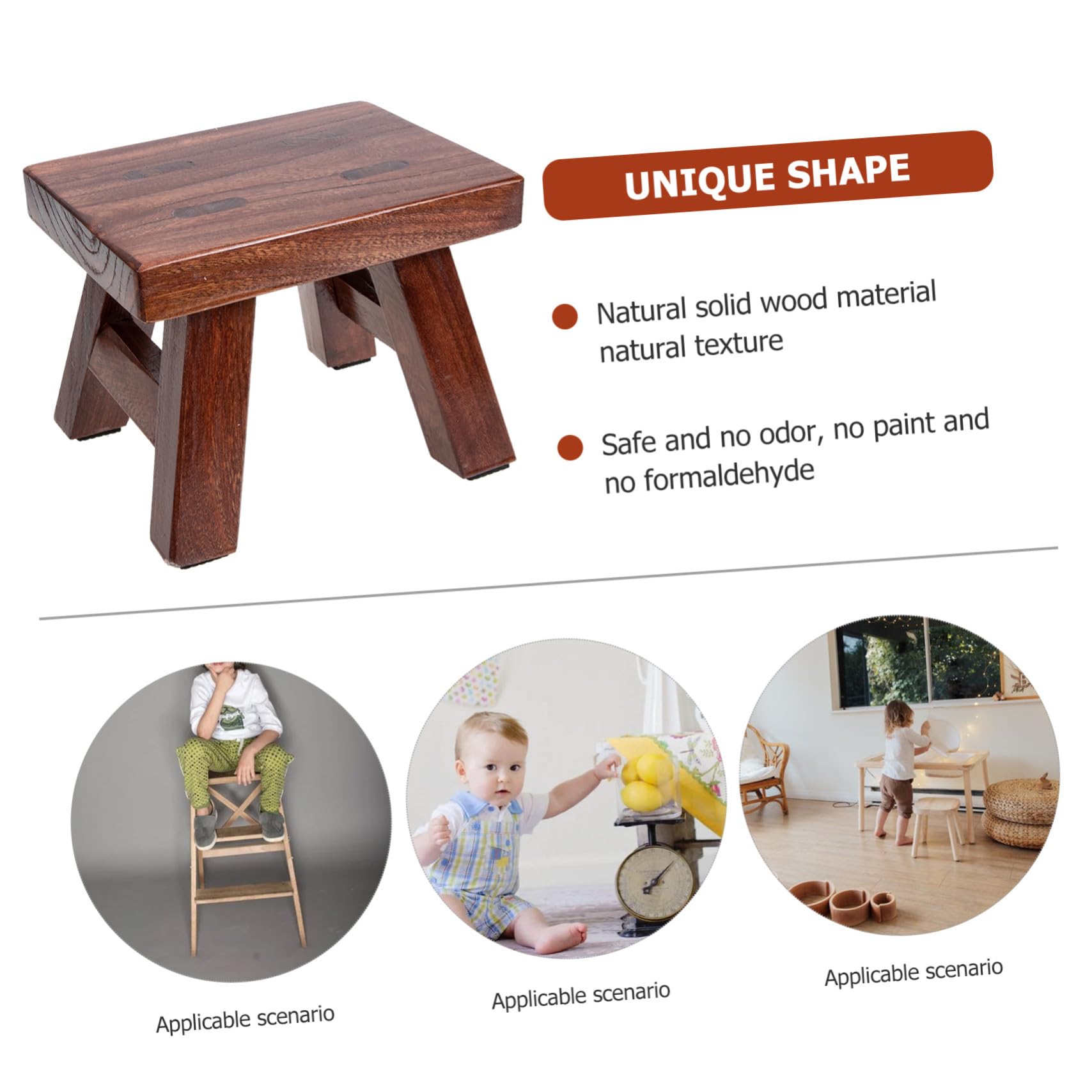 Taburete de Baile para Niños Pequeño Escalón de Madera Maciza Color Café para Uso Doméstico Función para Cambiar Zapatos y Altura Segura