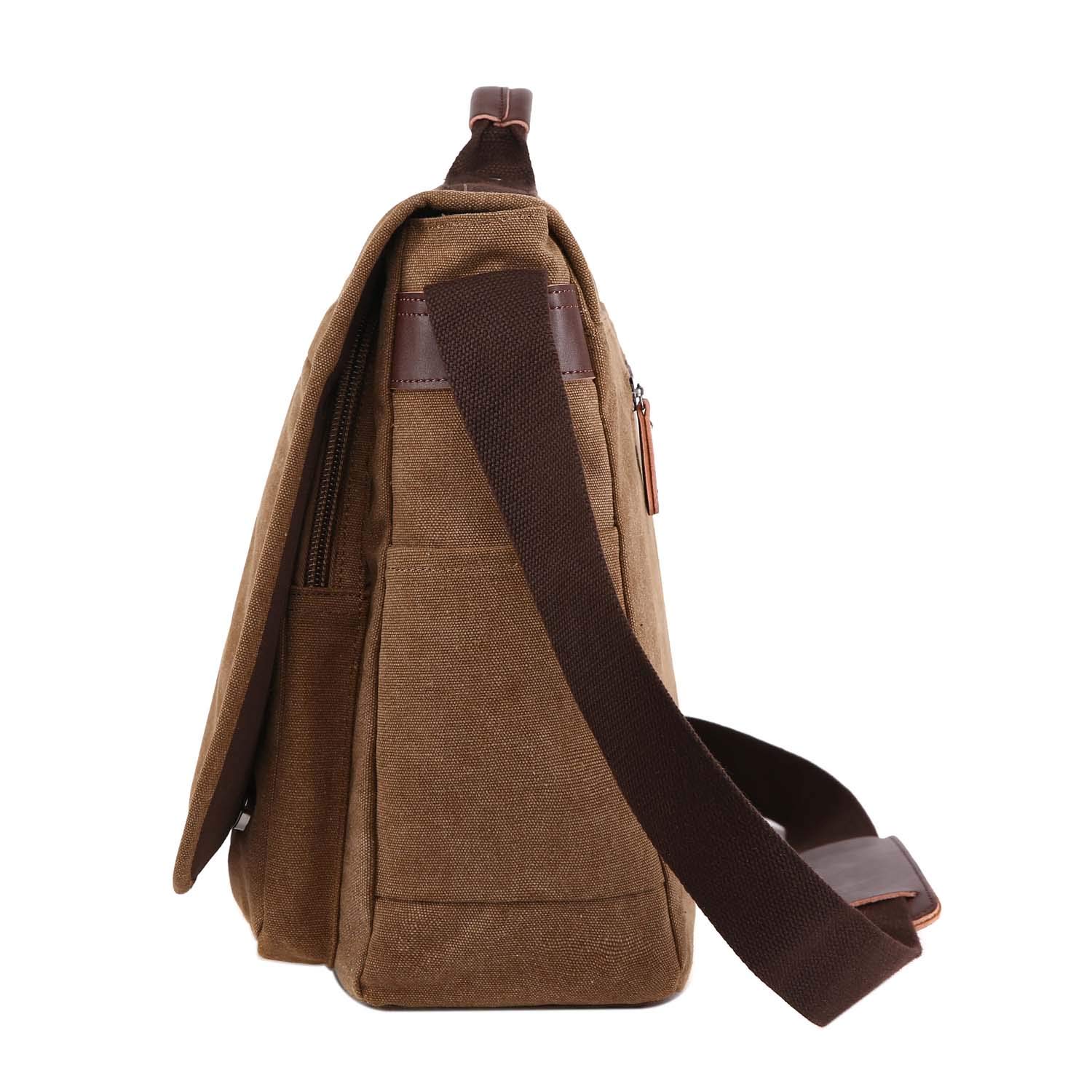Neuleben Wasserdicht Laptoptasche für 17'' Laptop Vintage Schultertasche Umhängetasche Canvas Leder Herren Handtasche mit Handgriff verstellbarer Schultergurt