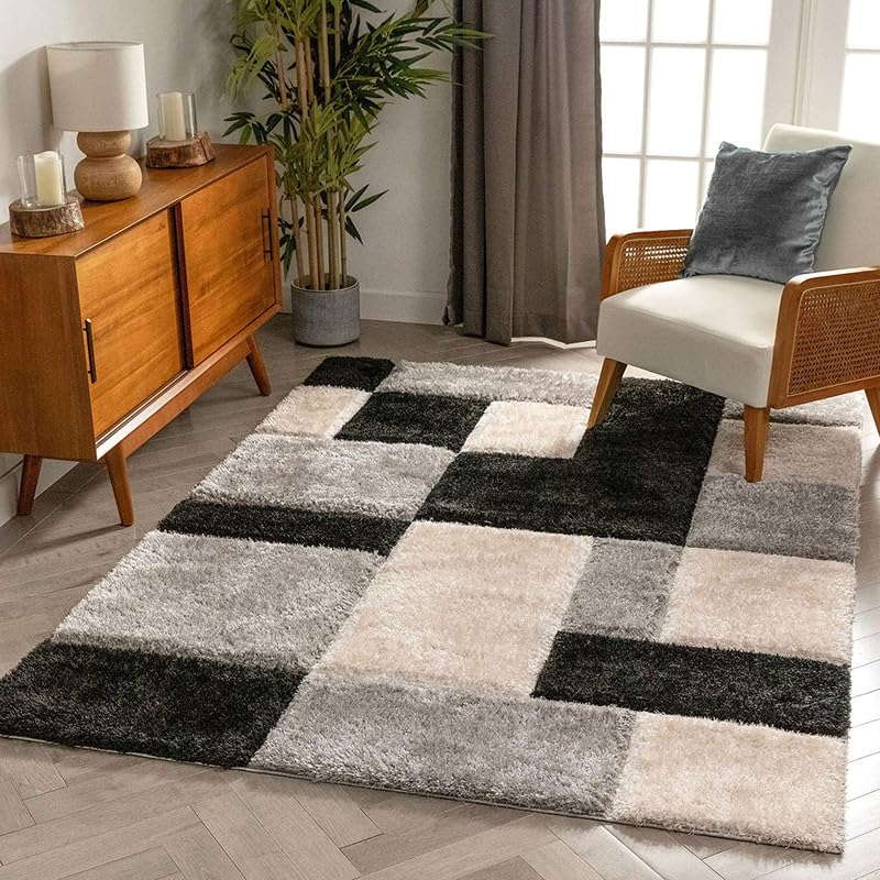 Image of Shaggy Area Rug - Extra Plush Luxury Carpet, Super Soft & Cozy Feel| Perfect for Living Room, Bedroom, and Stylish Home Decor- Black (7 x 10 ft)