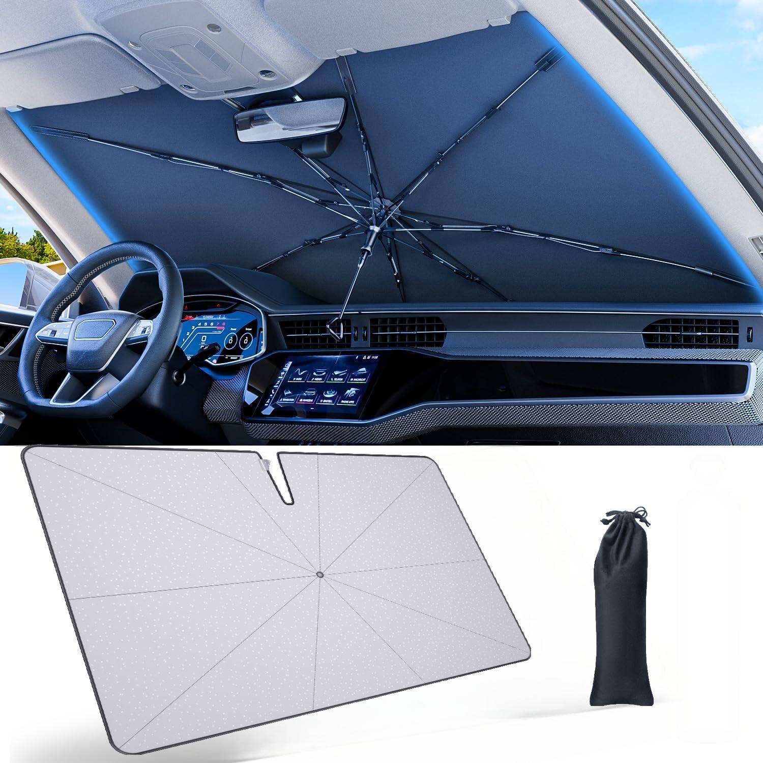 OTCPP Parasole Auto Parabrezza Interno per Hyundai i20 i-20 I20 N, Ombrello Parasole Parabrezza Anteriore Protezione UV e Isolamento Termico Parasole