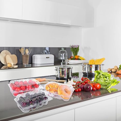 Miniatura 7 de 50 bandejas de plástico con bisagras de 7 x 5 pulgadas para pasteles, galletas, ensaladas y suministros de panadería