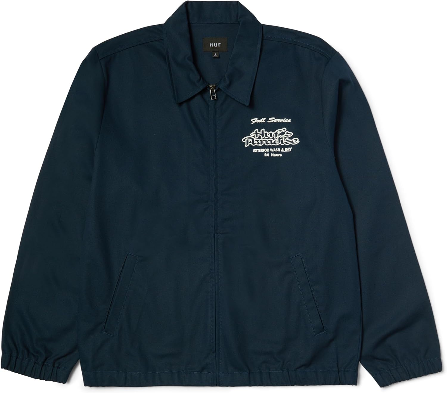 HUF Full Service Shop Jacket – Men’s Cotton Zip-Up Workwear Jacket with Printed Graphics and Stretch Cuffs