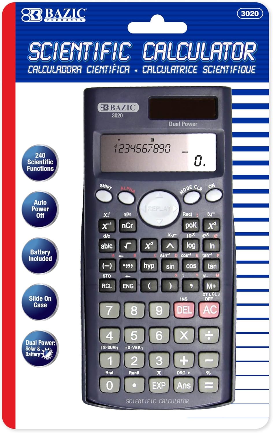 BAZIC Products Scientific Calculator 240 Function w/Slide-On Case, Engineering Calculators LCD Display, Great for Students and Professionals, Black, 12-Pack
