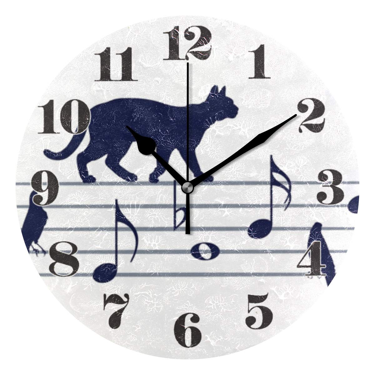 Orologio Da Parete Silenzioso 24 Cm Con Gatti, Uccelli E Note Musicali - Decorazione Artistica