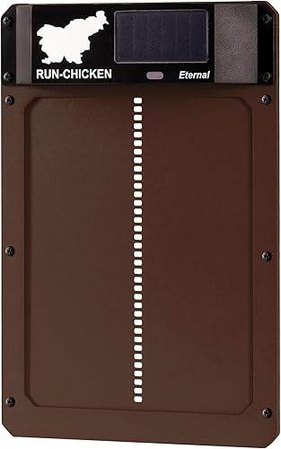 RUN-CHICKEN Puerta (marrón) Puerta automática de gallinero con energía solar, funciona con pilas, abridor de puerta eléctrico programable con