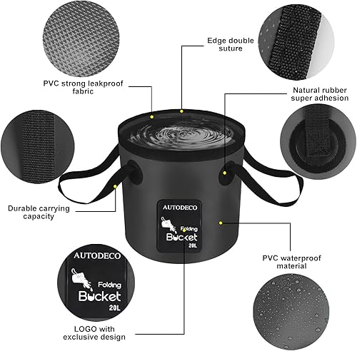 Miniatura 3 de AUTODECO Paquete de 3 cubos plegables de 5 galones, cubo de agua plegable, lavabo portátil para viajes al aire libre, camping, pesca, jardinería,