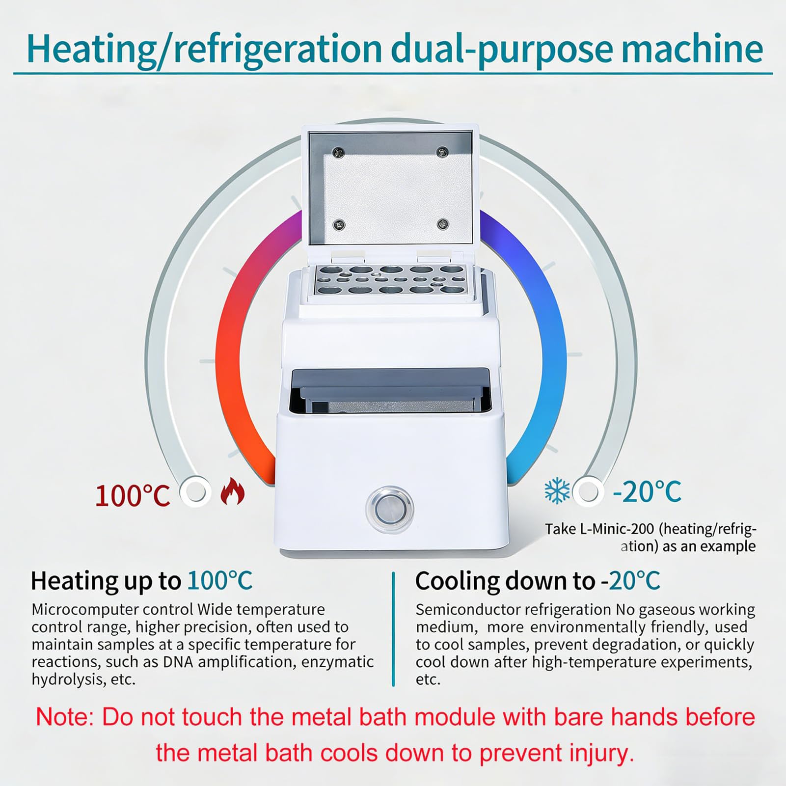 Incubadora de baño seco con tapa, calentador digital de bloque de laboratorio de 120 W, 9 puntos programables, calibración rápida para investigación de temperatura constante, refrigeración o