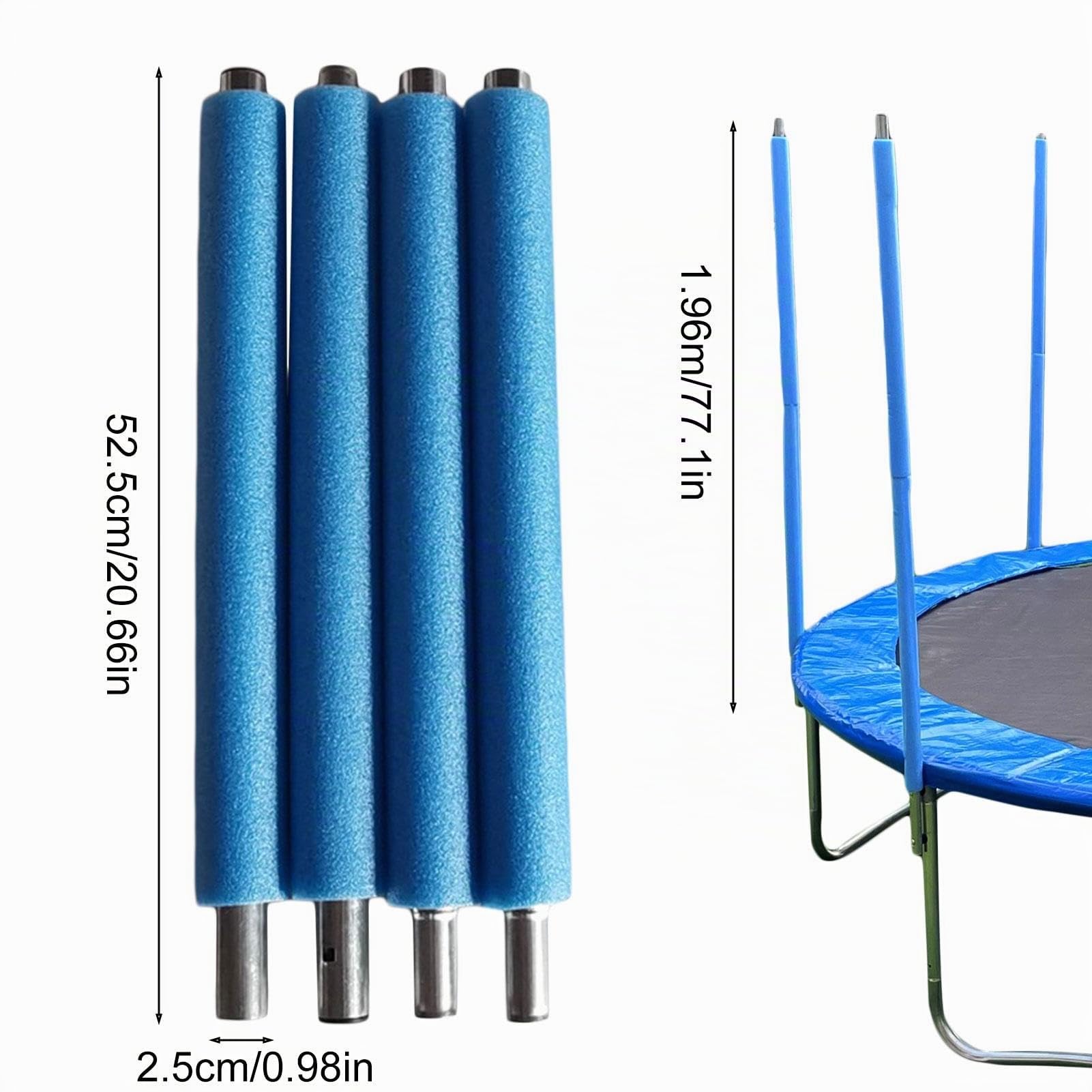 Lot complet de 4 barres de filet de trampoline Ø 25 mm – Pièce de rechange pour trampoline de jardin Ø 176/196 cm, barres de rechange avec mousse et capuchons