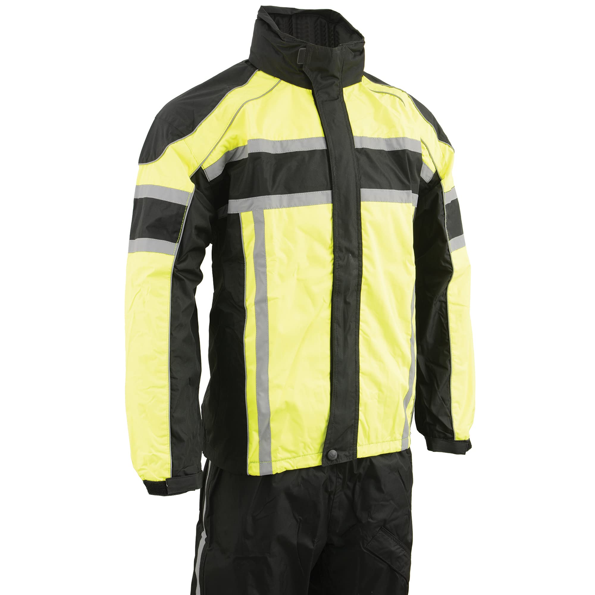 Milwaukee Leather Men's Black & Neon Orange or Green Biker Rain Suit Water Resitant w/Reflective Tape - Heat Leg Guards (Black-Green, 4X)