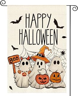 AVOIN colorlife Happy Halloween Garden Flag 12x18 Inch Double Sided Outside, Ghost Jack-o'-lantern Boo Yard Outdoor Decorative Flag