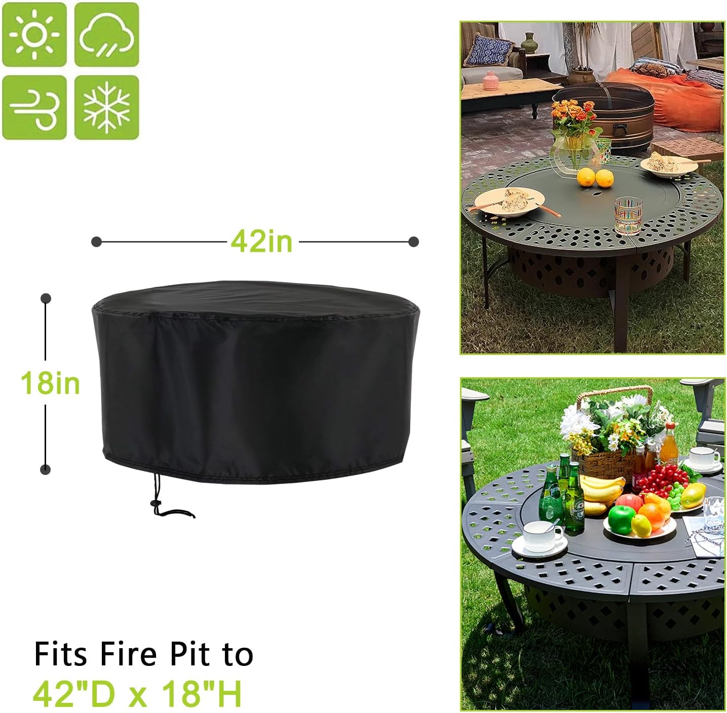 Fire Pit Cover,42 Inch Outside Firepits Wood Burning Fire Pit Cover for PAPABABE for Sunnydaze,420D Waterproof Outdoor Wood Fire Pits Cover(Cover Only)-42"D x 18"H