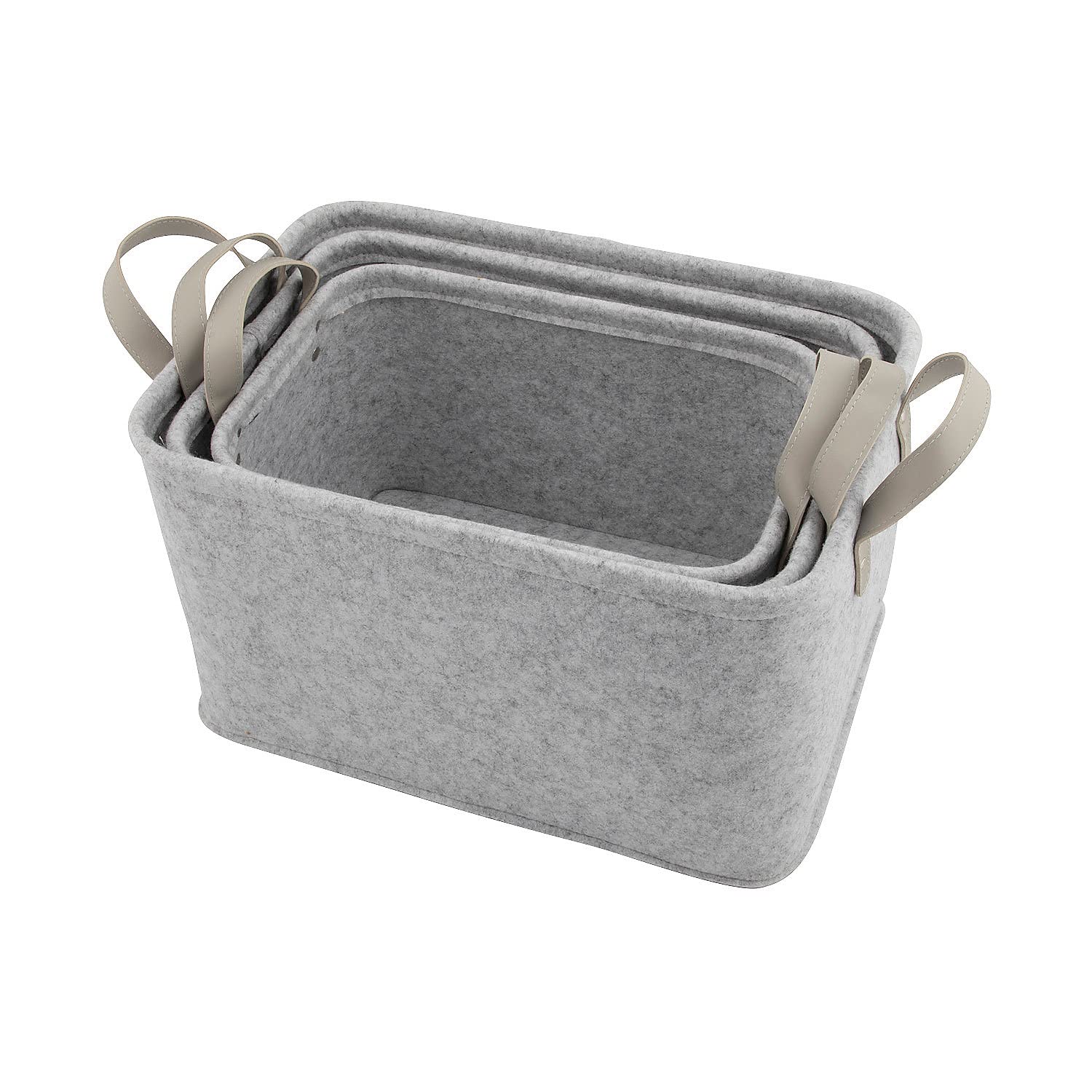 Grey Felt Storage Basket Set, 3 Pieces