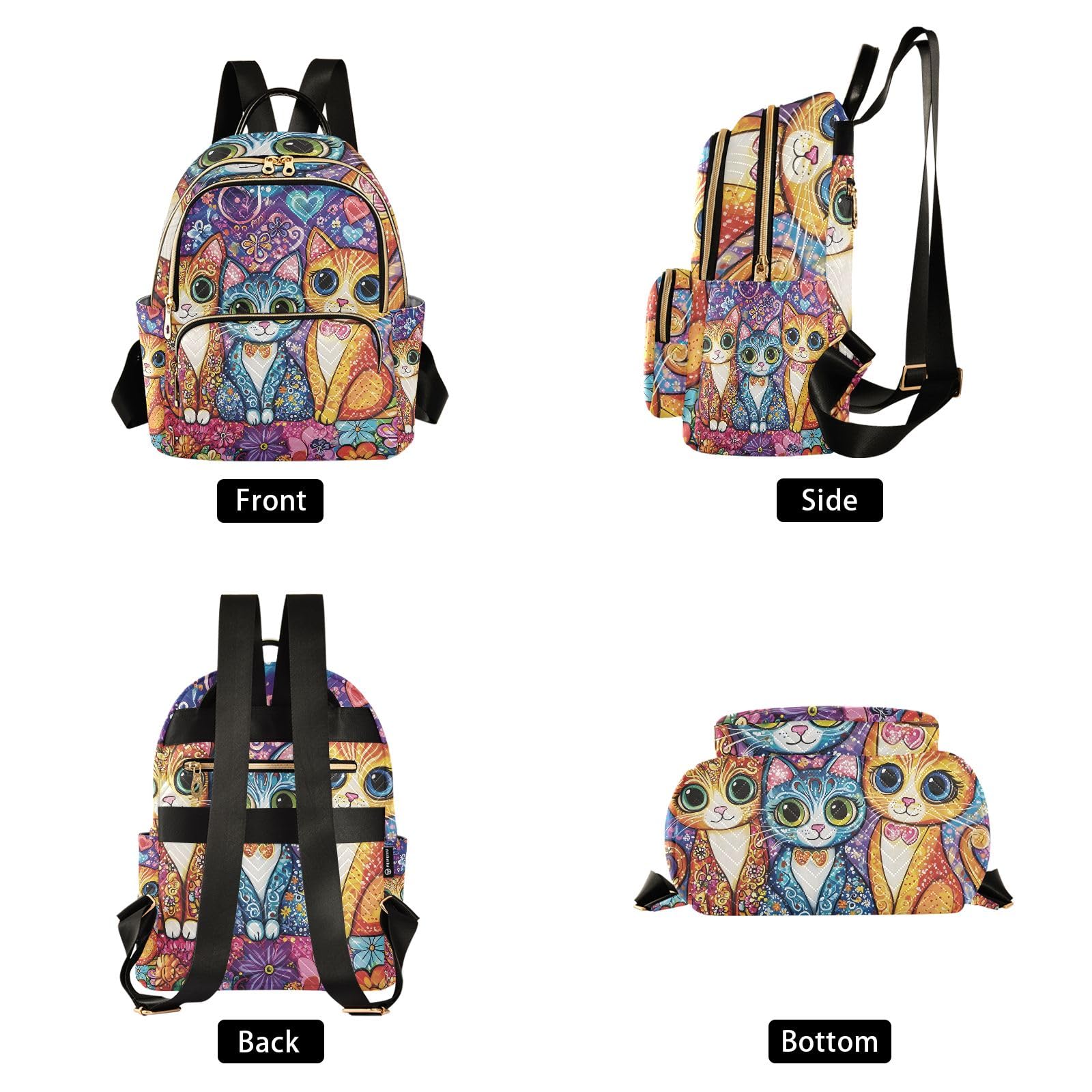 ODAWA Small Quilted Backpack for Women Cats with Big Eyes Colorful Cute Mini Backpack for Women Travel Backpack