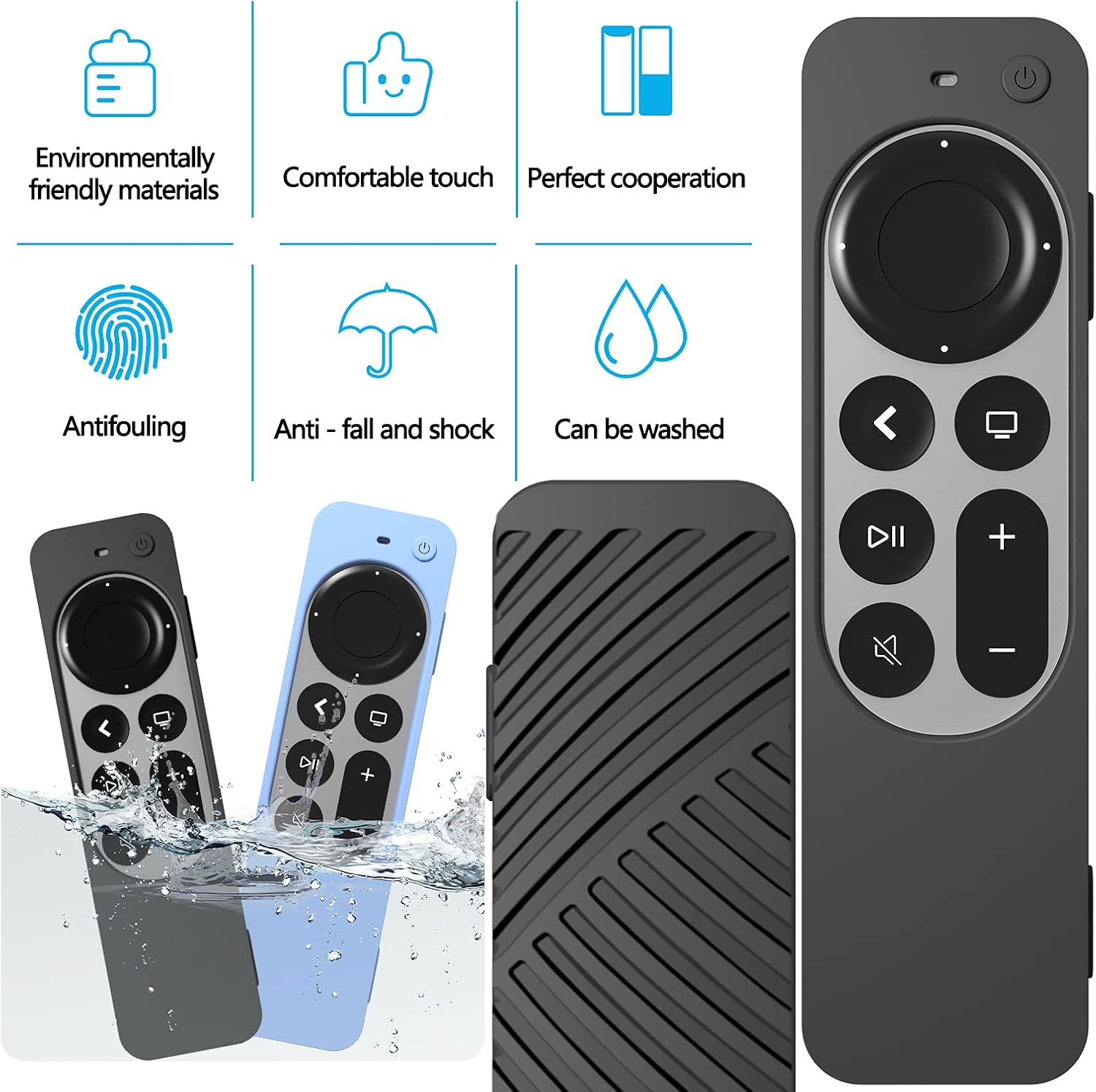 LYWHL for Apple TV 4K 2021 Remote Control Cover Case, Silicone Silky-Soft Anti-Slip Shockproof Full Body Protective Case for Apple TV 4K Siri Remote 2021 (Black)