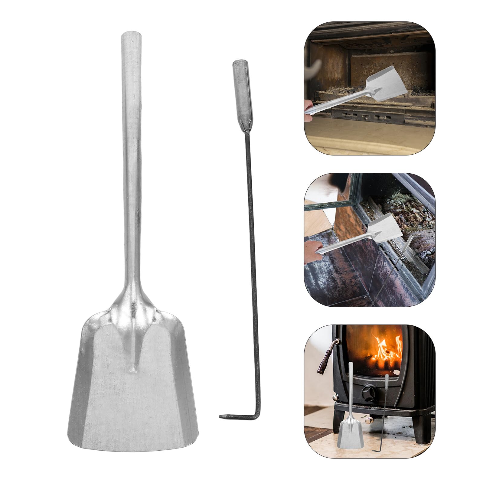 Set Attrezzi per Caminetto 4 Pezzi in Ferro Robusto con Pala Cenere e Pinze Pesanti Attizzatoio per Stufa a Legna con Impugnature Ergonomiche per Focolare Domestico e Uso