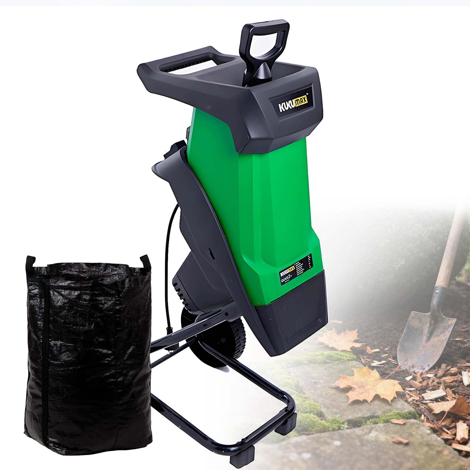 Biotrituradora De Jardín 2400W Con Ruedas Y Bolsa De 50L, Trituradora Silenciosa De 40mm Con Motor 4500RPM Para Hojas, Ramas Y Compostaje Ideal En Mantenimiento Del Hogar