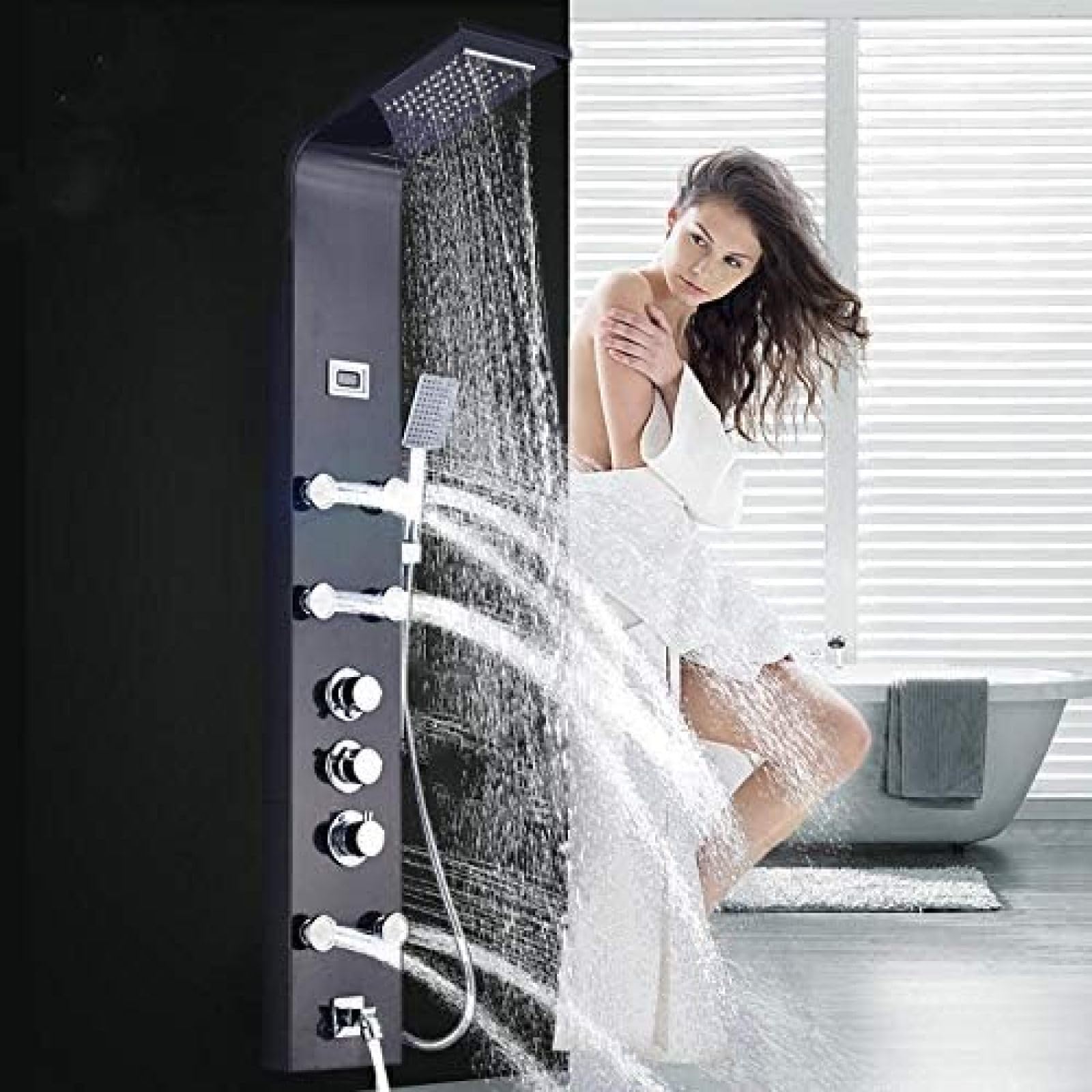 Czarna łazienka panel prysznicowy kolumna termostatyczna kolumna prysznicowa montowana na ścianie W Body SPA dysze do masażu