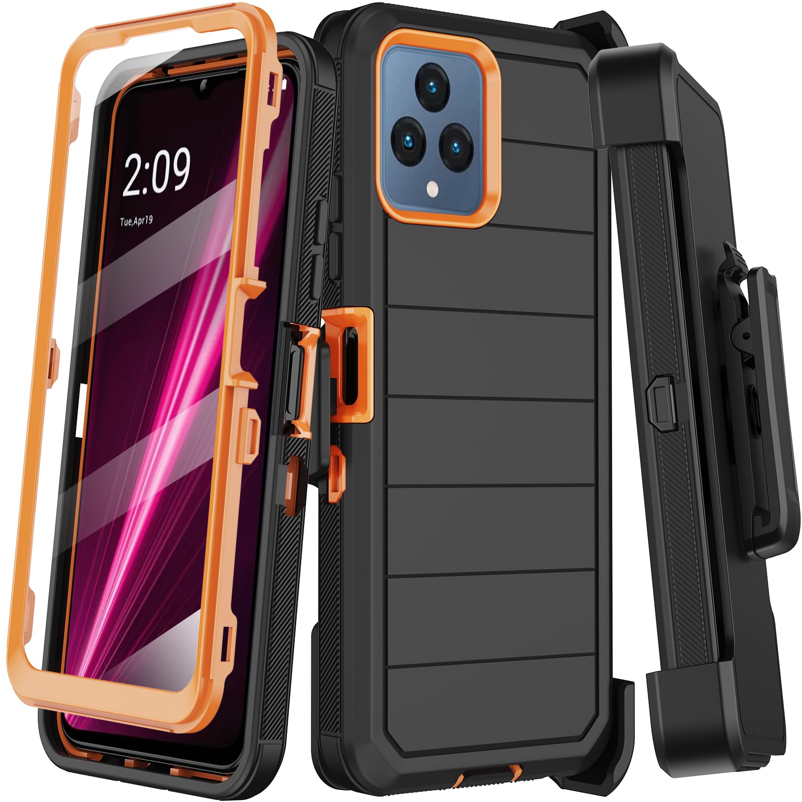KECAI for T-Mobile REVVL 6 5G/REVVL 6X Case with Belt Clip Holster,Built-in Screen Protector,Heavy Duty Shockproof Drop Proof Rugged Phone Cover with