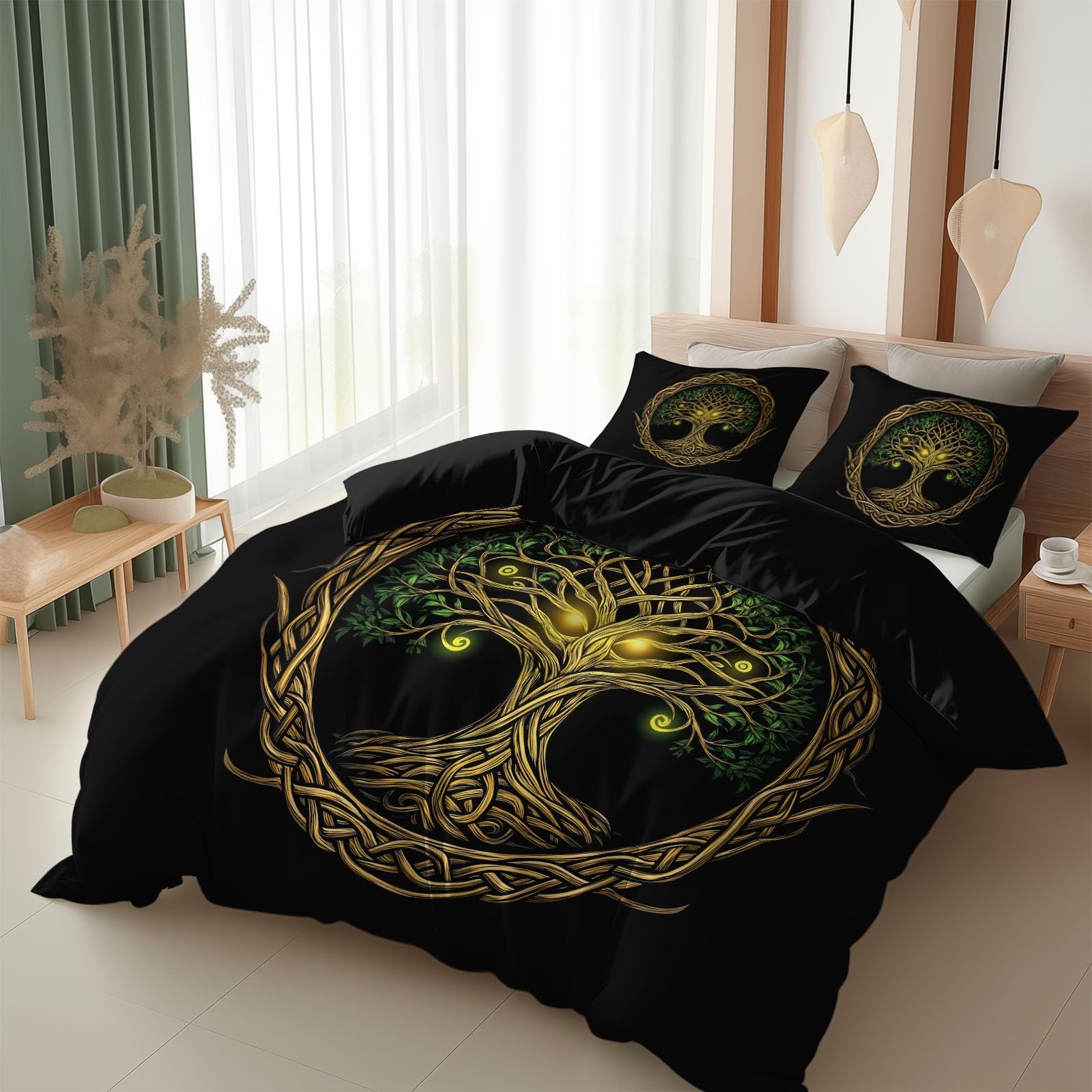 Srigzcaly Cot-bed Bedding Duvet Cover Set, Tree of Life Fantasy All Season Quilt Cover 120 x 150 cm for Boys Girls, black Soft Lightweight Microfibre 3 Piece Bedding Sets with 2 Pillowcases