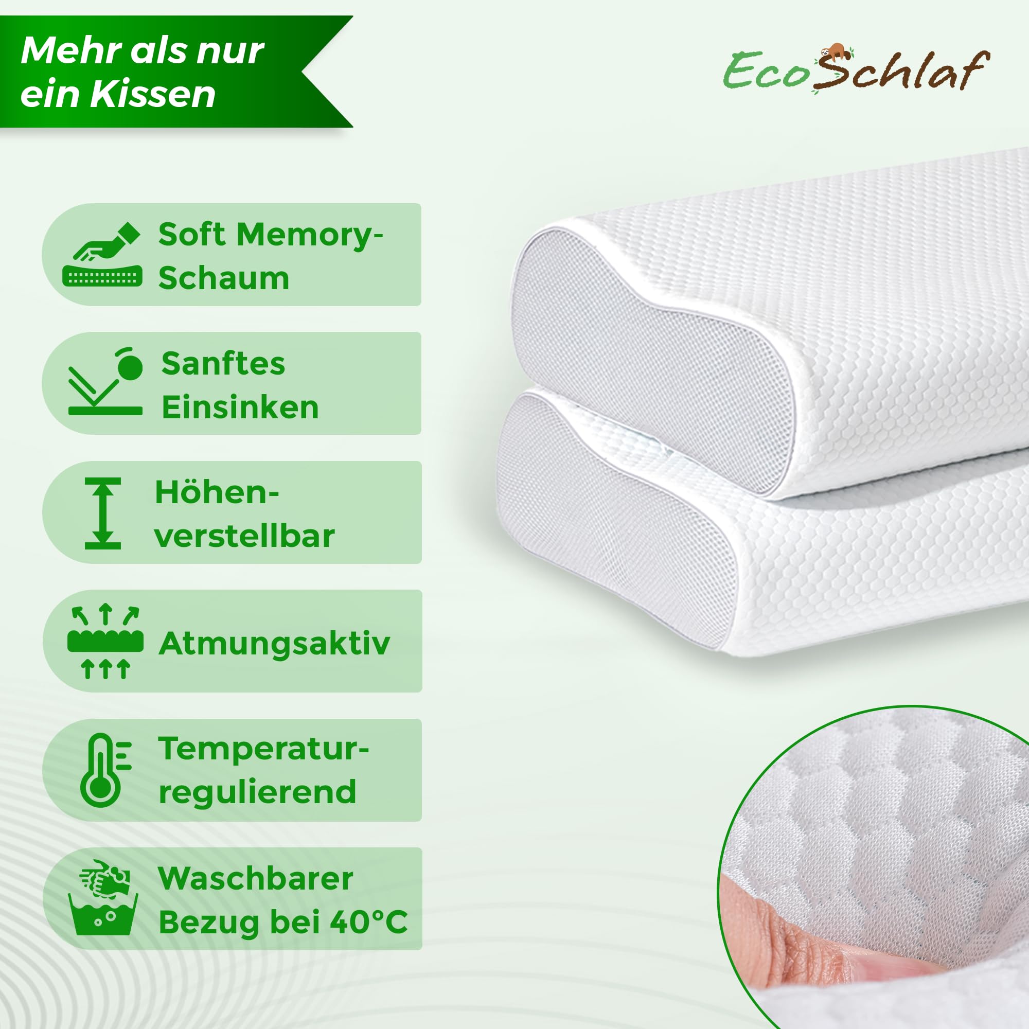 Orthopädisches Kissen Premium Nackenstützkissen – Zertifiziert – Seitenschläferkissen Nackenkissen aus Soft Memory Foam – Ergonomisches Kopfkissen Nackenschmerzen Antischnarchkissen (Weiß)