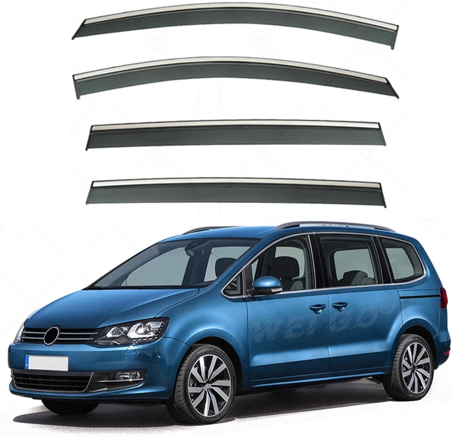 FengXH Window Deflectors for VW Sharan MK2/7N 2011-2022 - 4pc Smoke Tint, Waterproof, Noise Reducing.