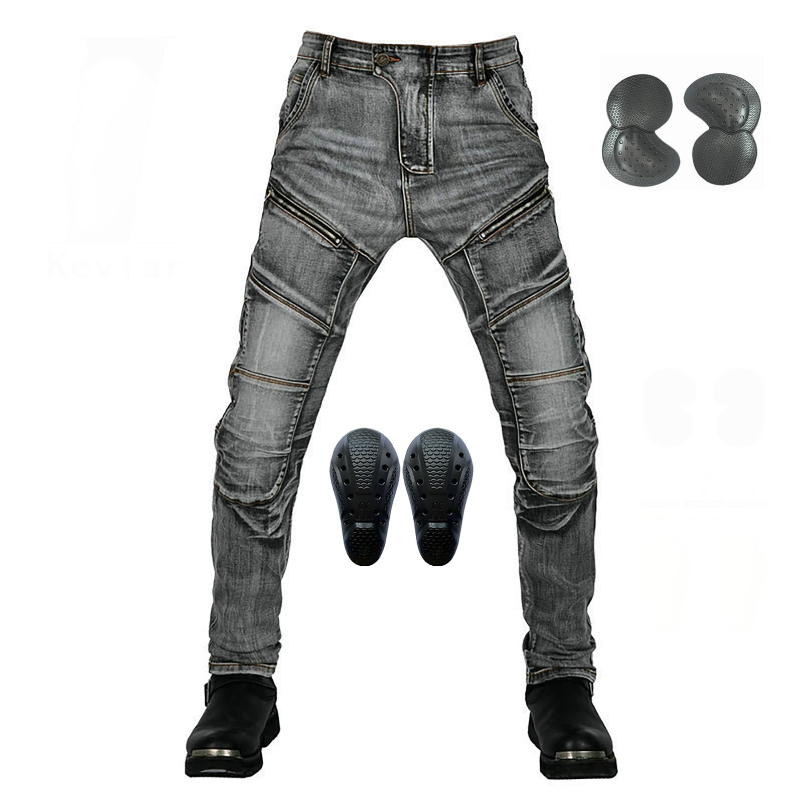 Mens Motorcycle Riding Jeans Kevlar Motorbike Racing Pants with CE Knee Hip Removable Armored for Men