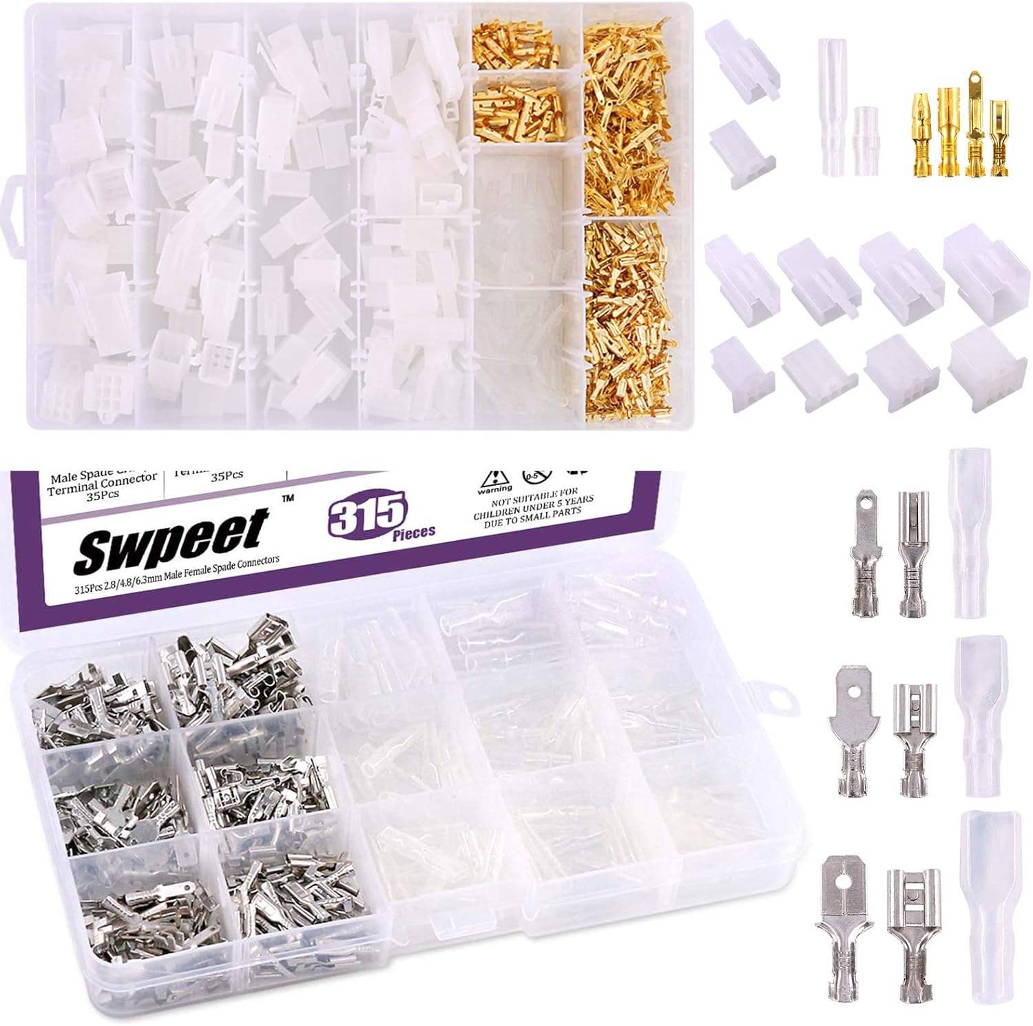 Swpeet 700Pcs Automotive Electrical Wire Connectors Kit and 315Pcs 2.8/4.8/6.3mm Wire Crimp Terminal
