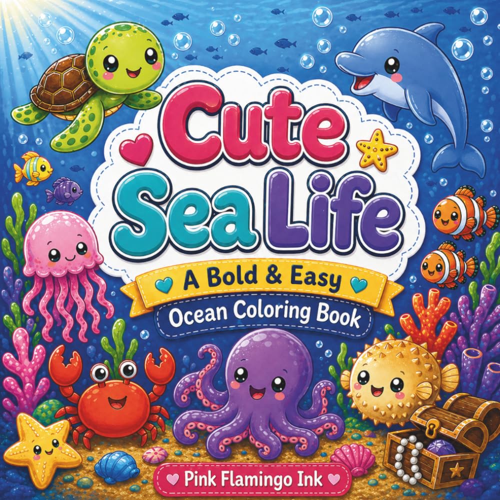 Ocean Cuties: Cute Sea Life - A Bold & Easy Ocean Coloring Book
