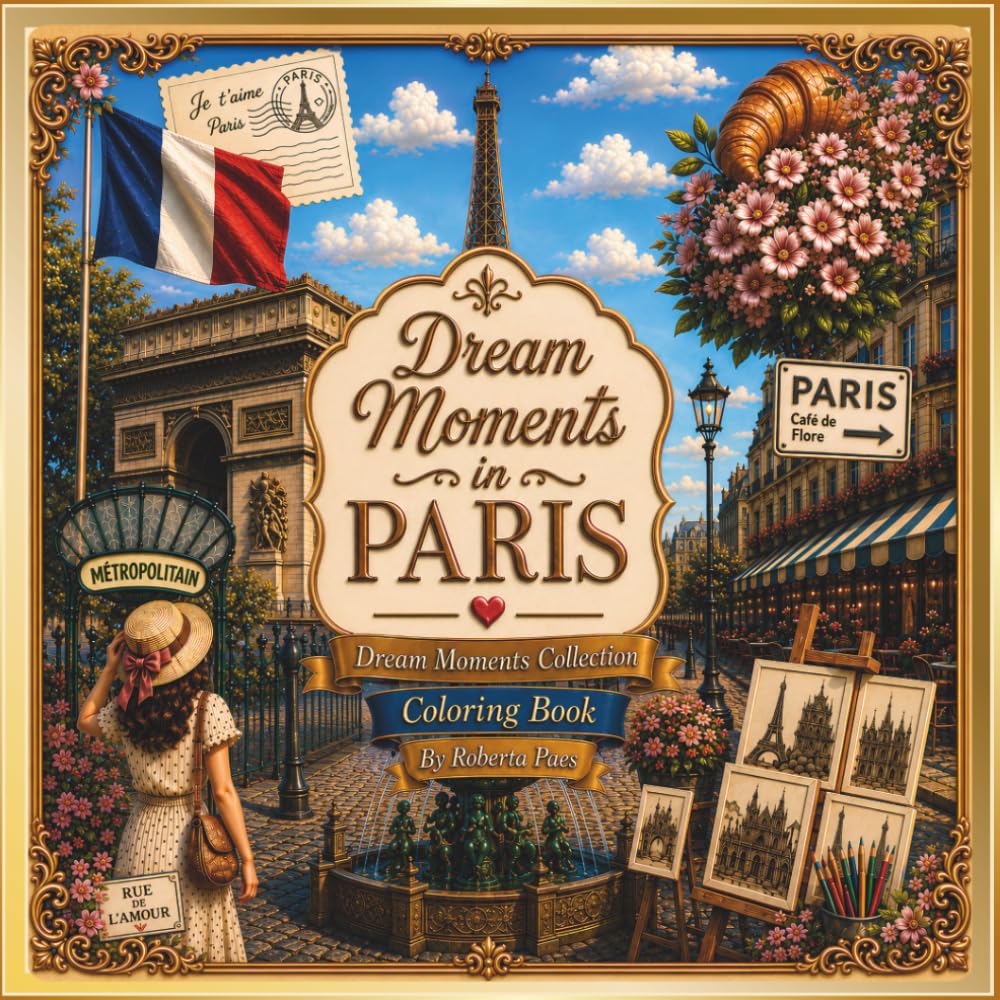 Dream Moments in Paris - Coloring Book For Adults: A Beautiful Paris Coloring Book Featuring Iconic Landmarks, Charming Cafés, Romantic Streets, ... and Creativity (Dream Moments Collection)