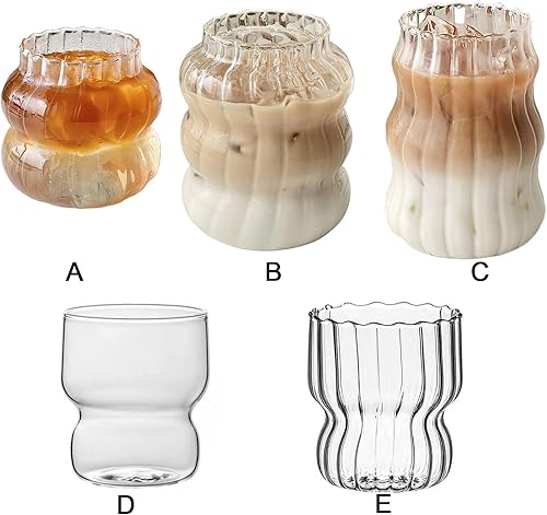 Miniatura 4 de Juego de 4 vasos de vidrio acanalado de 10 onzas con forma de onda vintage, vasos de café helado, vasos para bebidas de cóctel, bebidas, jugo, leche
