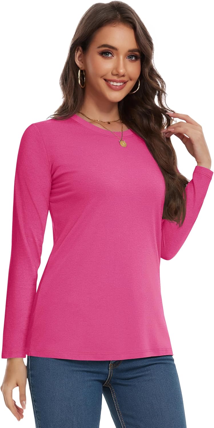 YUCOLEN Long Sleeve Shirts for Women Cotton Crewneck Casual T-Shirts Soft Basic Tee Long Sleeve Tops - Image 4