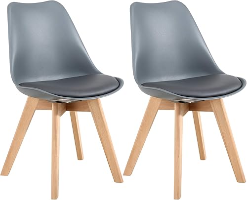 Miniatura 13 de LSSBOUGHT Sillas de comedor modernas de mediados de siglo, silla auxiliar de plástico con acolchado suave y patas de madera para comedor, sala de