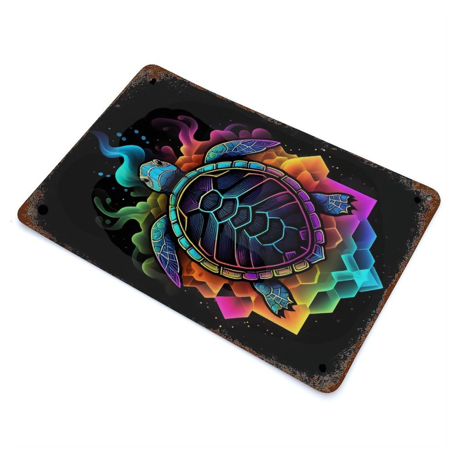 Garage Style Neon Turtle Aged Metal Wall Plaque 11.8"x7.9", Farmhouse Wall Decor for Bar And Workshop