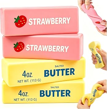 4PCS Butter Toy Soft Cheese Toy, Slow Rising Chocolate Strawberry Butter Stick Toy Sensory Stress Anxiety Relief, Adults ADHD Fidgets Toy for Home Office