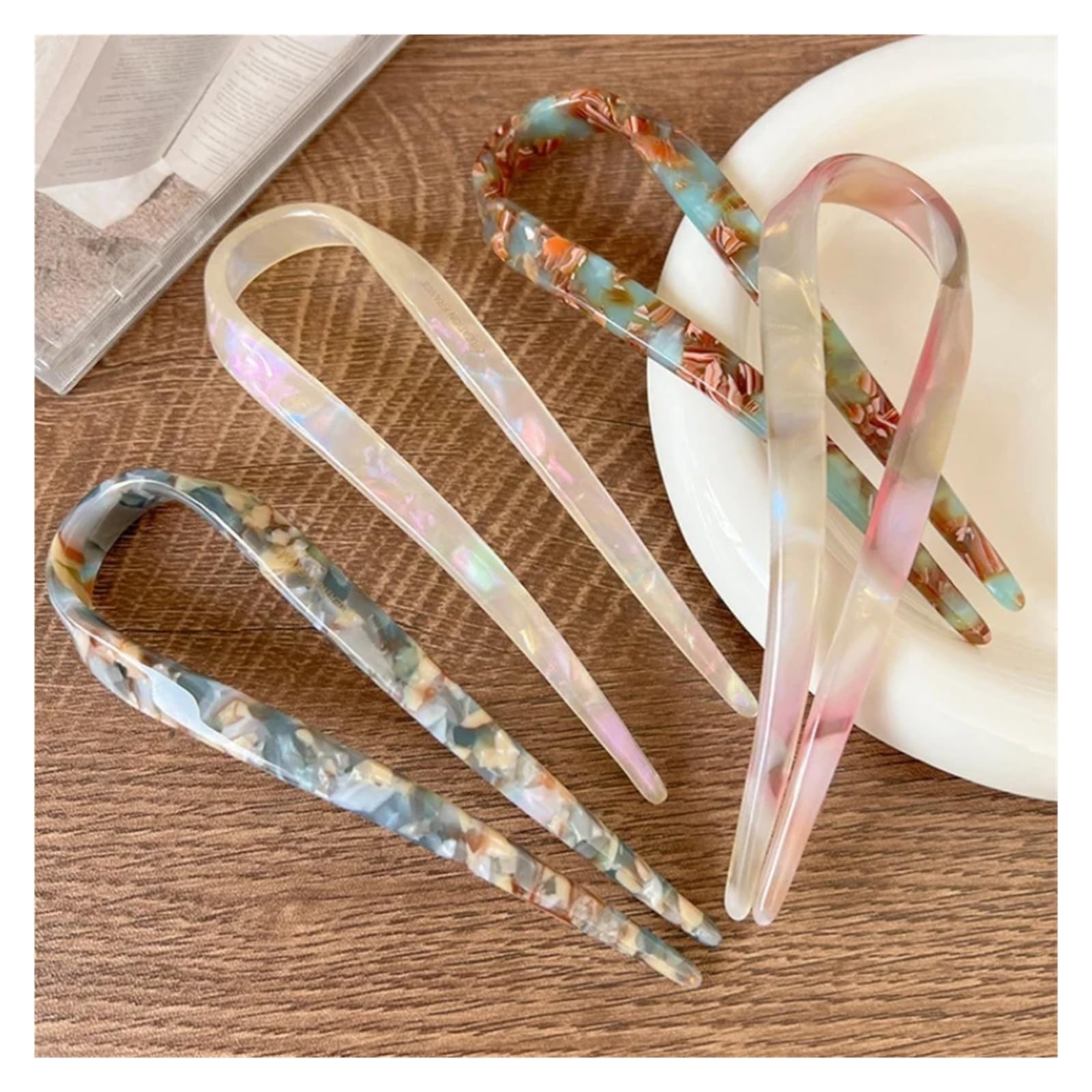 Retro octanowa spinka do włosów w kształcie litery U dla kobiet, elegancka spinka do włosów w kucyk, modne akcesoria do włosów dla dziewczynek(E 4pcs)