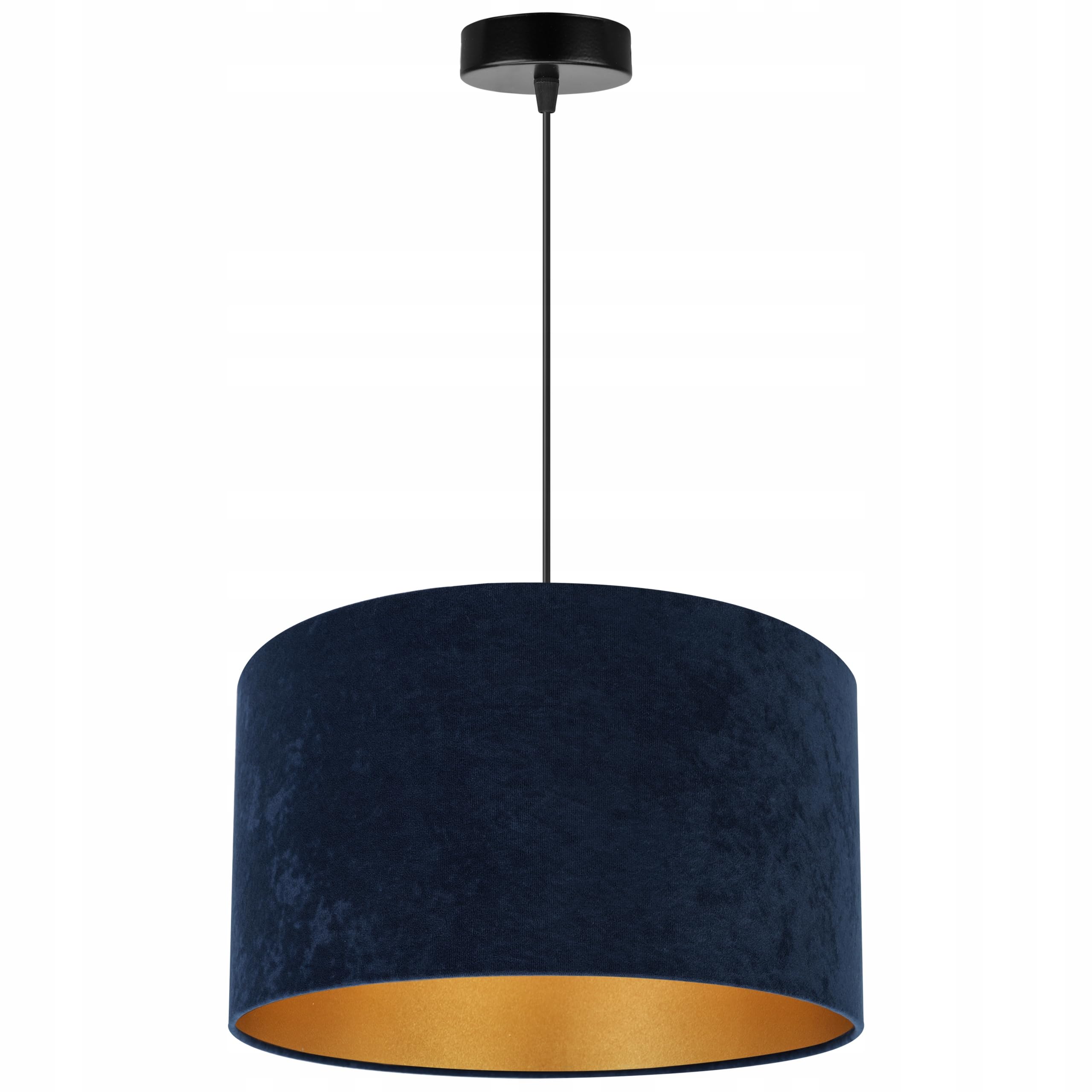 Plafonnier suspendu Holdi Light-Home - Lustre de plafond pour chambre à coucher, salon et cuisine style glamour moderne E27 - Abat-jour rond doré Velours bleu marine - Base noire