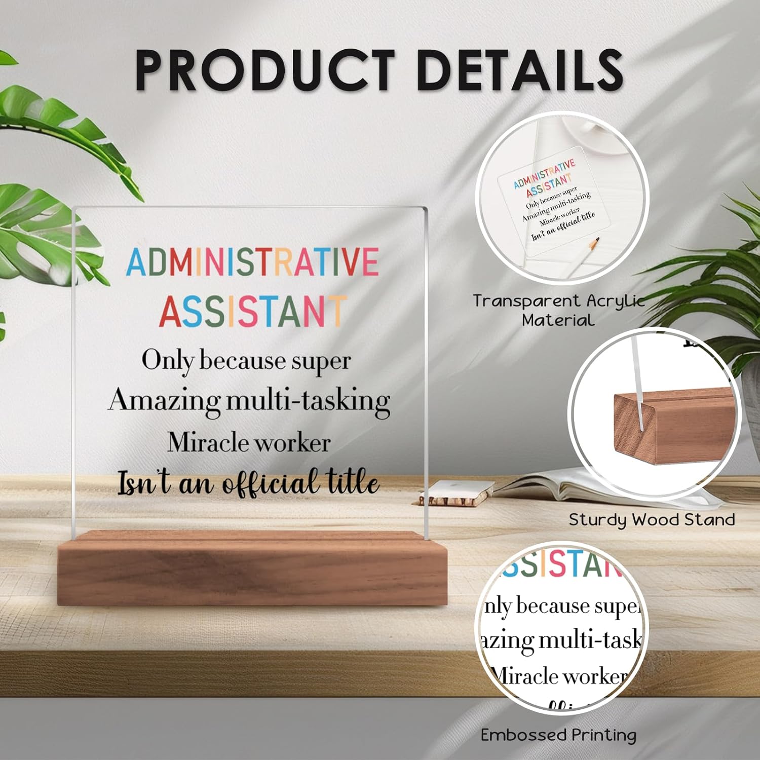 Administrative Assistant Gifts, Secretary Appreciation Gifts for Women, Clear Acrylic Sign with Wooden Stand for Secretary Desk Table Shelf Decoration Office - Image 3