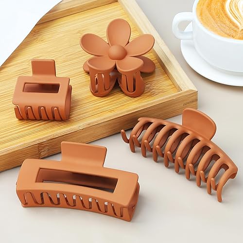Miniatura 6 de Paquete de 4 pinzas para el pelo de flores, pinzas de pelo de plátano, pinzas rectangulares grandes y pequeñas, para mujeres y niñas, mandíbula para